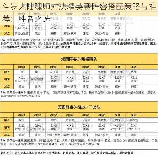 斗罗大陆魂师对决精英赛阵容搭配策略与推荐：胜者之选