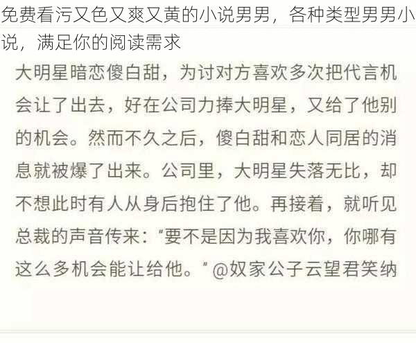 免费看污又色又爽又黄的小说男男，各种类型男男小说，满足你的阅读需求