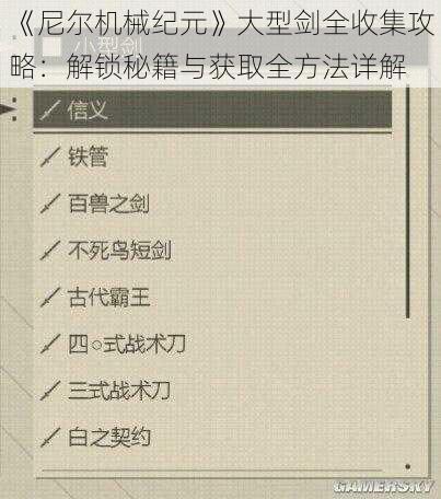 《尼尔机械纪元》大型剑全收集攻略：解锁秘籍与获取全方法详解