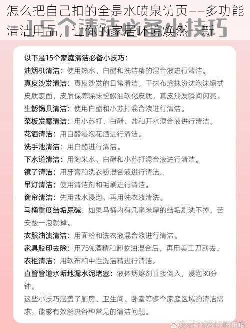 怎么把自己扣的全是水喷泉访页——多功能清洁用品，让你的家居环境焕然一新